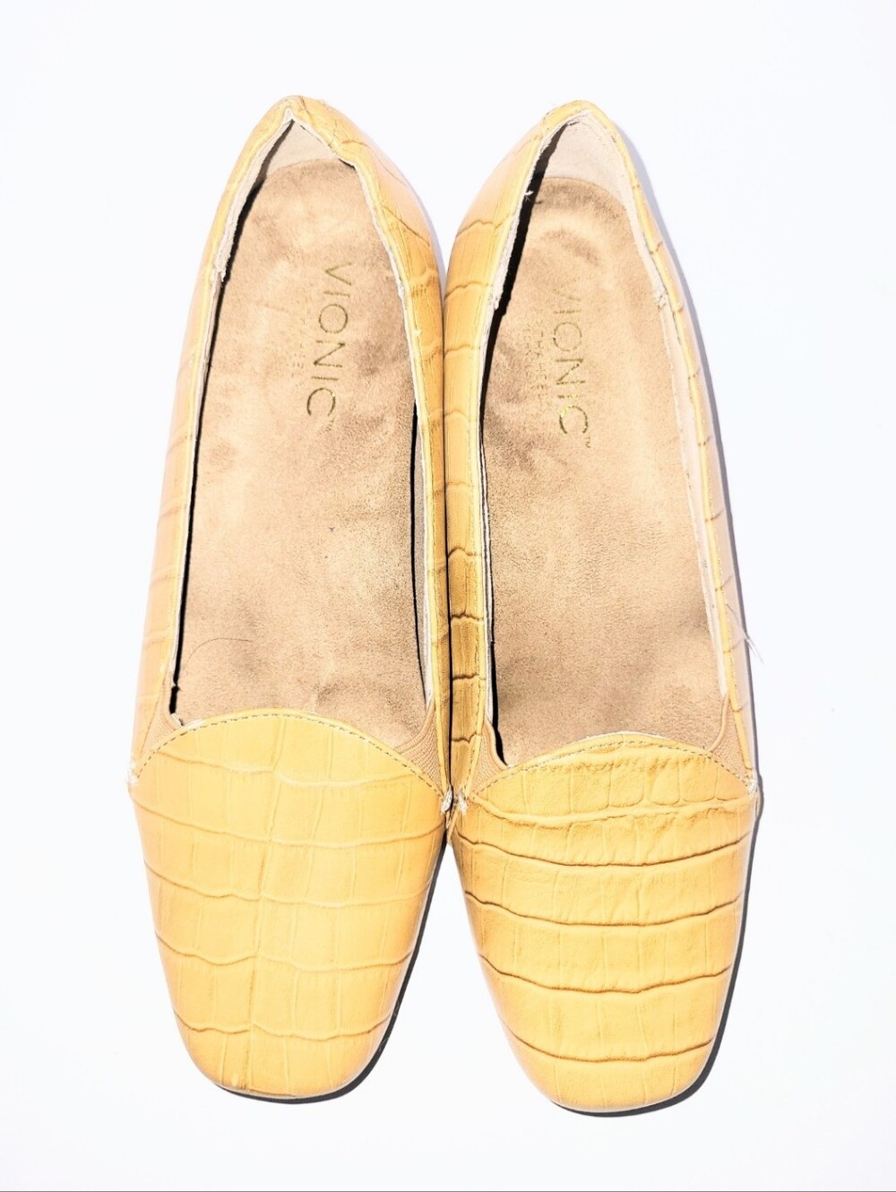 Vionic Dolores Tan Croco Leather Orthopedic Loafer Slip On Flats Size 7